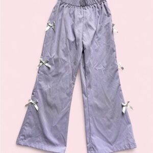 Lavender Wide-Leg Pants with Bow Accents